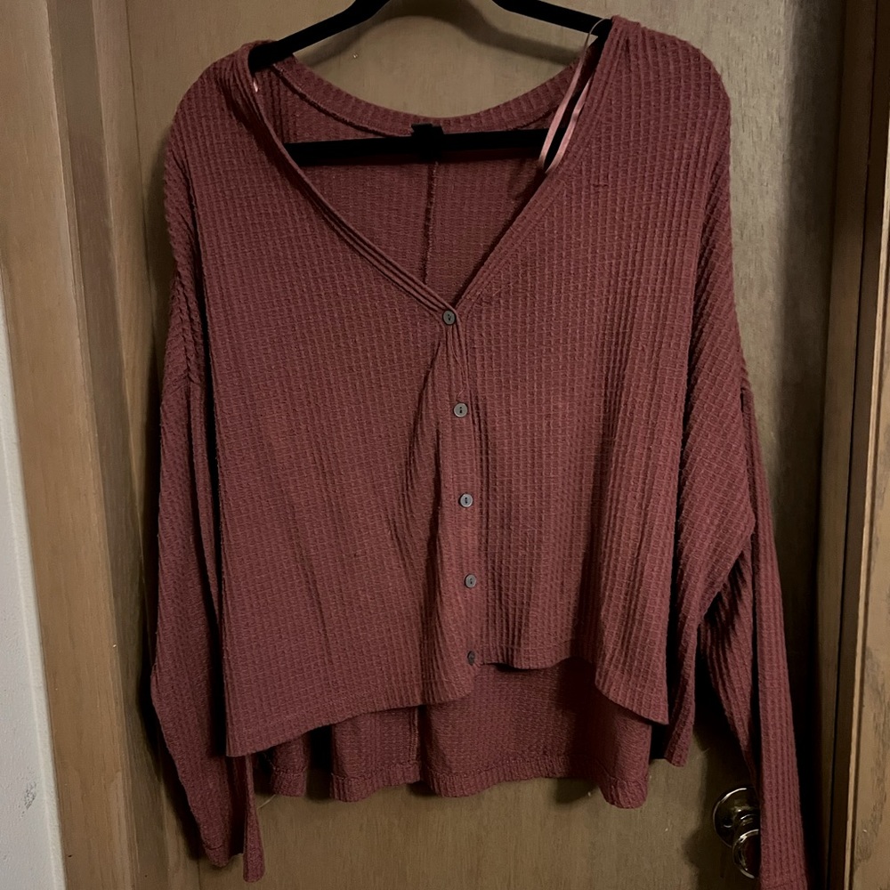 Waffle knit cropped sweater